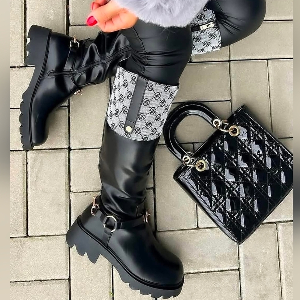 Yes Mile Faux Fur Lined Knee High Boots. Size 6